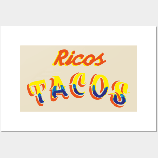 Ricos tacos authentic Mexican food calligraphy font lettering banner taquería rótulo Posters and Art